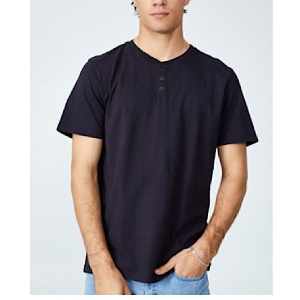 New COTTON ON Men's Organic Henley T-shirt blue navy XL
